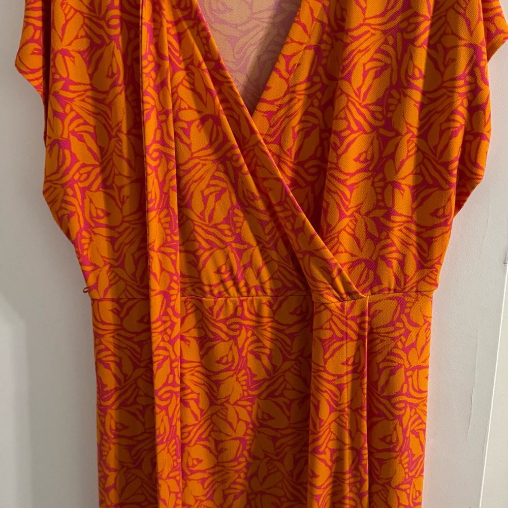 Nine West Orange and Pink Midi Dress